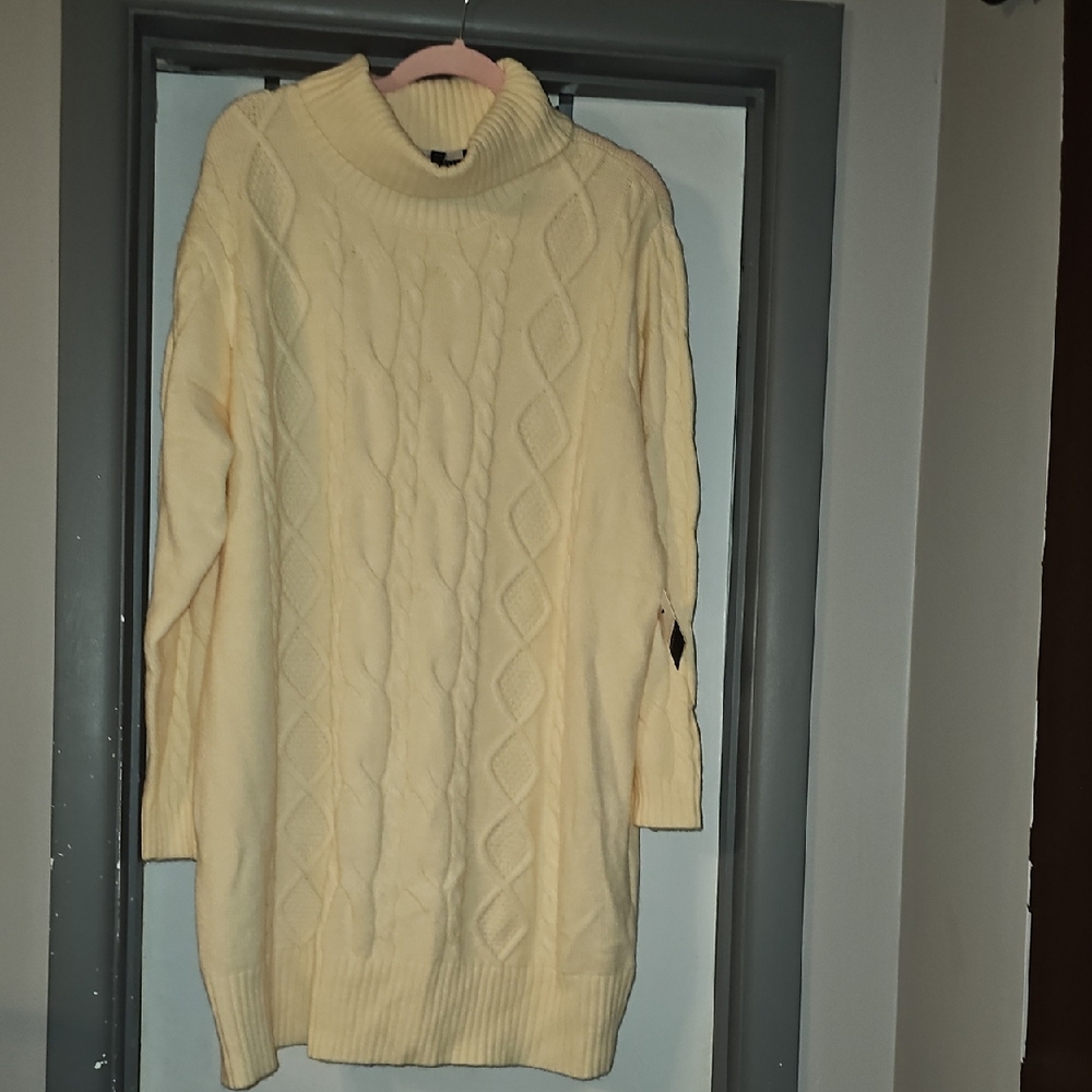 Eloquii Cream Cable Knit Turtleneck Sweater Dress